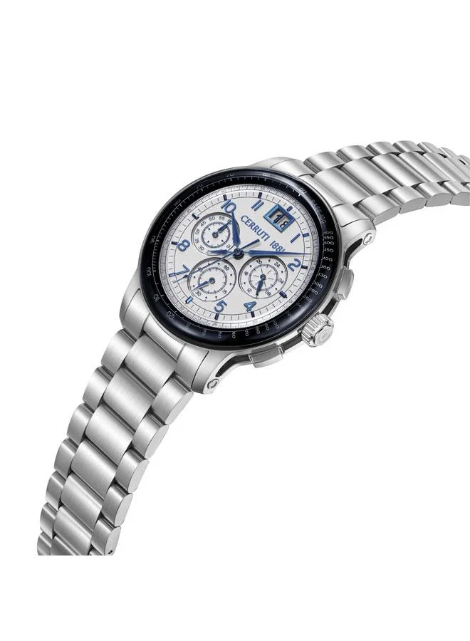 CERRUTI 1881 Petroio Silver Dial Stainless Steel Bracelet Chronograph Watch for Men, 43mm